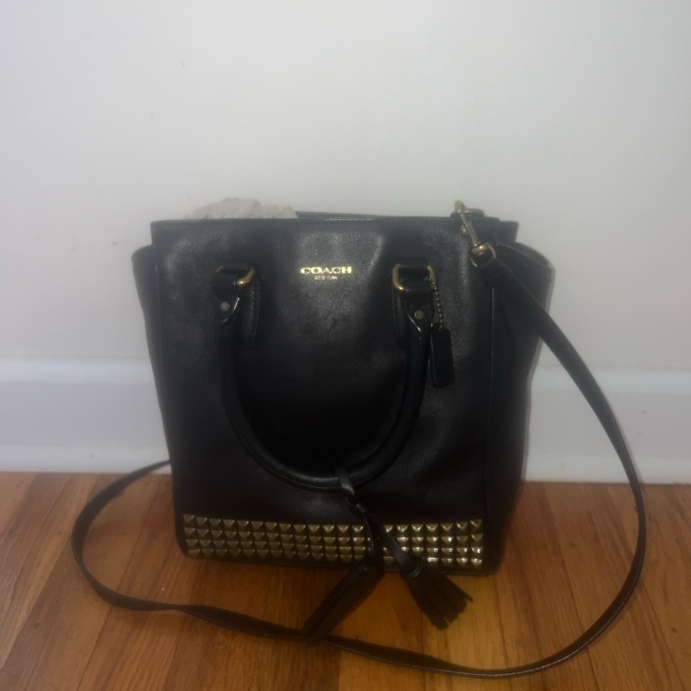 Coach Black Tote with Gold Studs